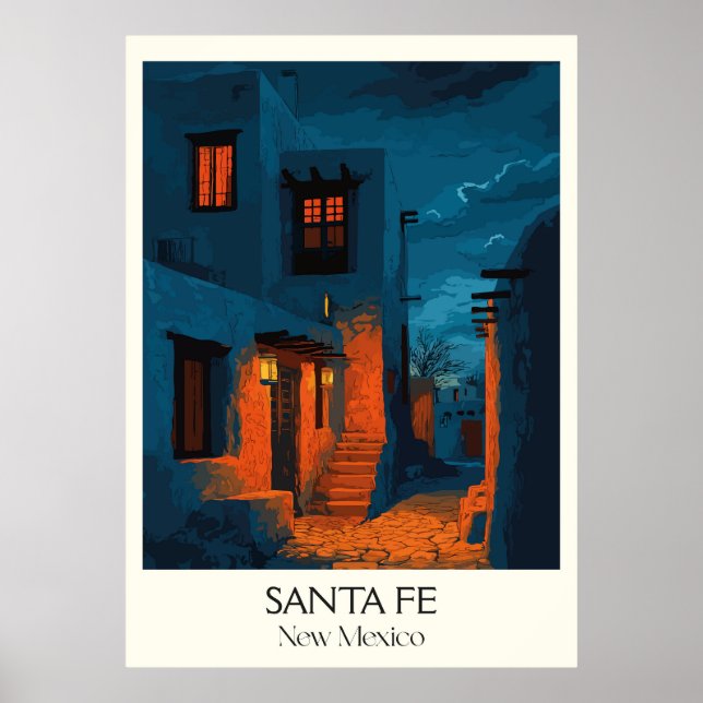 Santa Fe New Mexico Adobe Night Poster (Front)