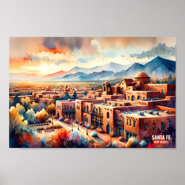 Santa Fe New Mexico USA Travel Places watercolor Poster (Front)