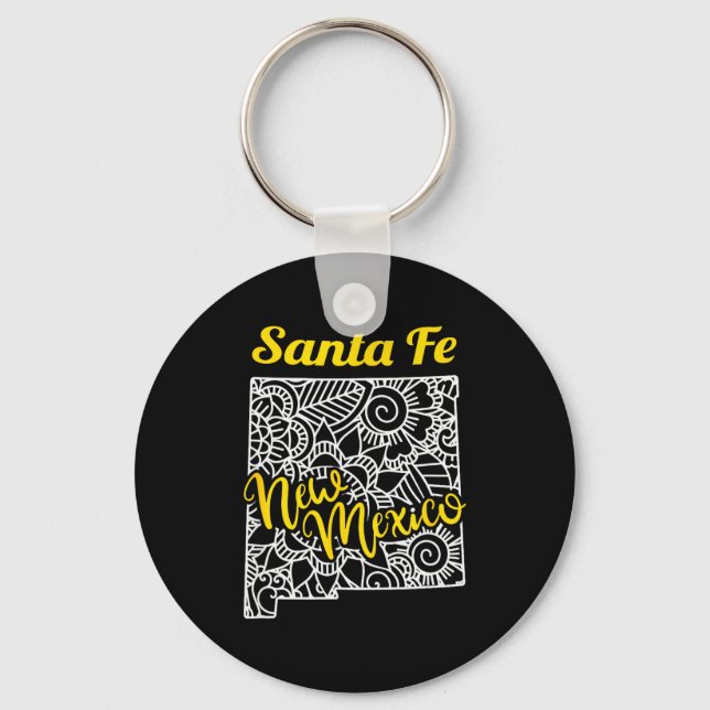 Santa Fe Nm - New Mexico City With Mandala  Key Ring (Front)