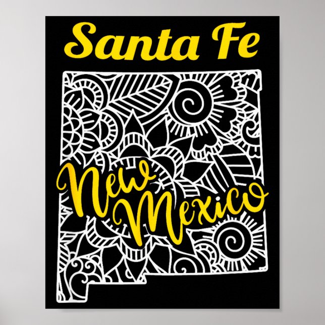 Santa Fe Nm - New Mexico City With Mandala  Poster (Front)