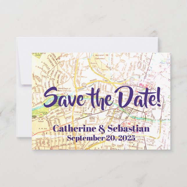 Santa Fe, NM Vintage Map Save The Date (Front)