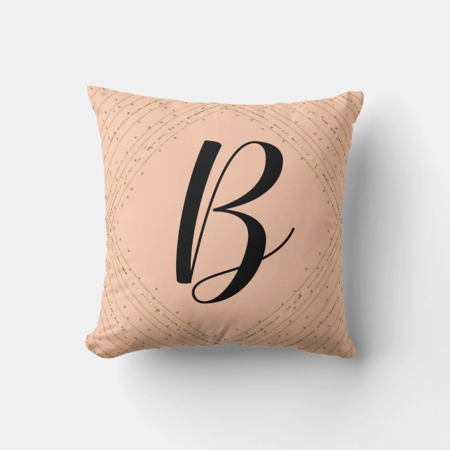 Santa Fe Pink & Gold Glitter Glam Monogram Cushion (Front)