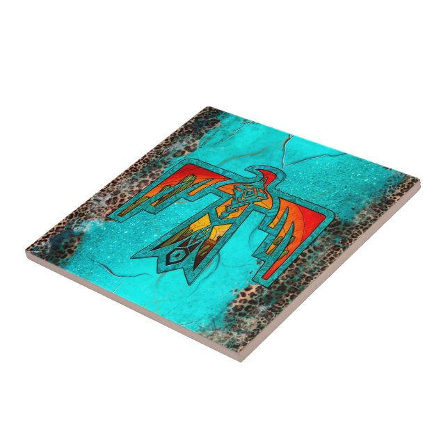 Santa Fe Thunderbird Turquoise Marble Leopard Tile (Side)