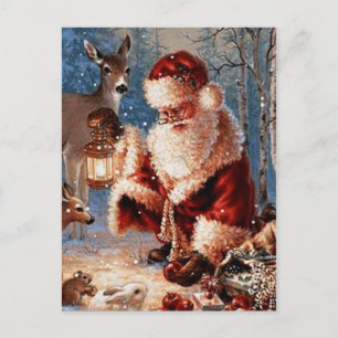 Santa Feeding Animals Postcard