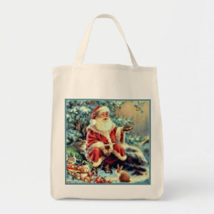 Santa Feeding Christmas Dove Canvas Christmas Tote Bag