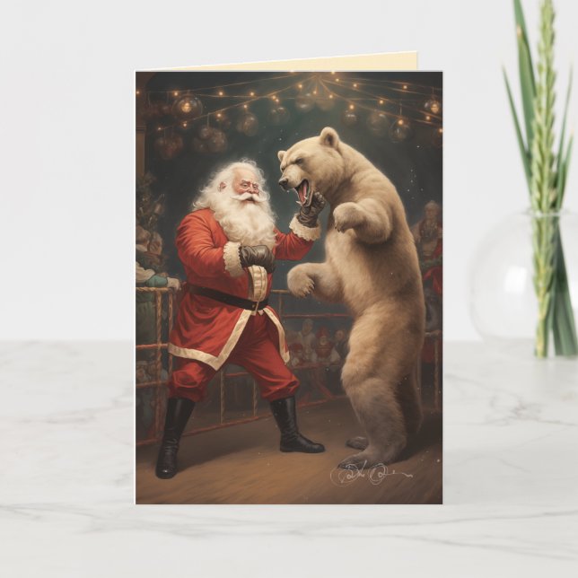 Santa Fights Bears Holiday Card (Front)
