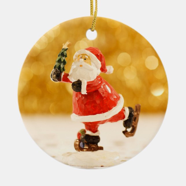 Santa Figurine Ice Skating Christmas Ornament (Front)
