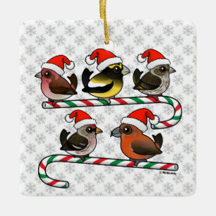 Santa Finches Ceramic Ornament