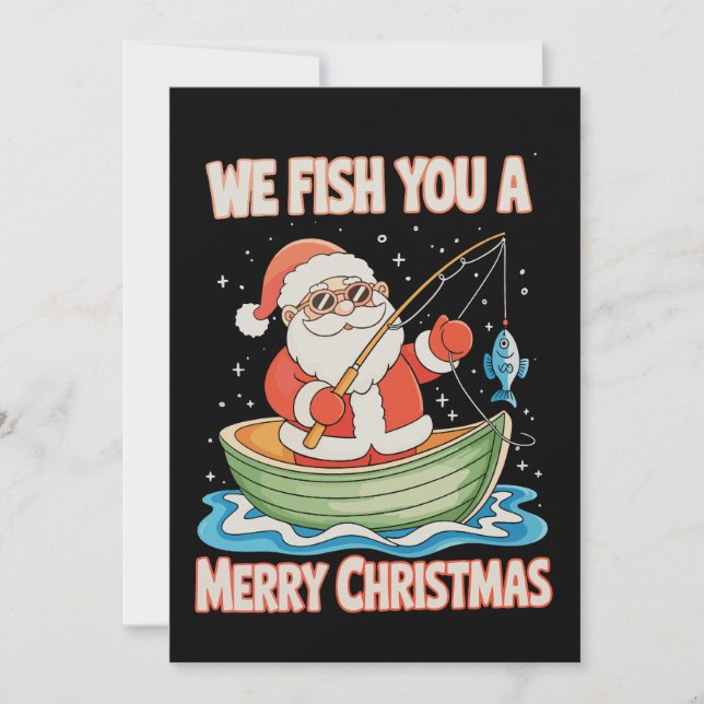 Santa Fishing Christmas Fish Fisherman Xmas Holiday Card (Front)