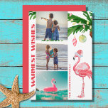 Santa Flamingo 3 PHOTO Tropical Beach Christmas Holiday Card<br><div class="desc">This tropical beach themed holiday Warmest Wishes Christmas greeting card features a watercolor pink flamingo wearing a Santa hat and long striped socks standing under a palm tree decorated with ornaments and string lights.  Personalise with three photos,  your signature or any greeting that you wish to add.</div>