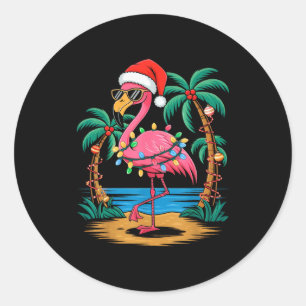 Santa Flamingo Christmas Lights Trocal Palms Tree Classic Round Sticker