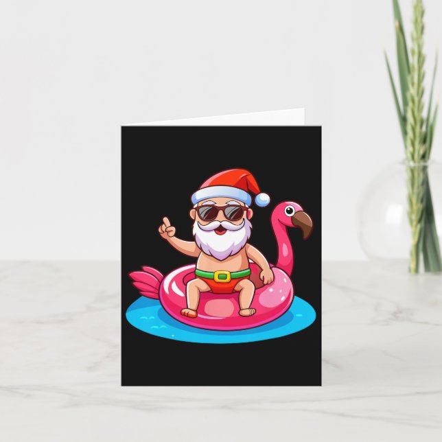 Santa Flamingo Floatie Beach Funny Christmas In Ju Card (Front)