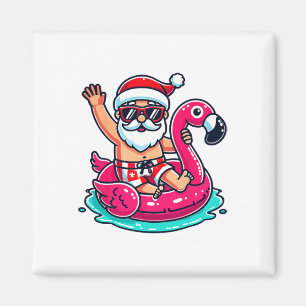 Santa Flamingo Floatie Beach Funny Christmas In Ju Magnet