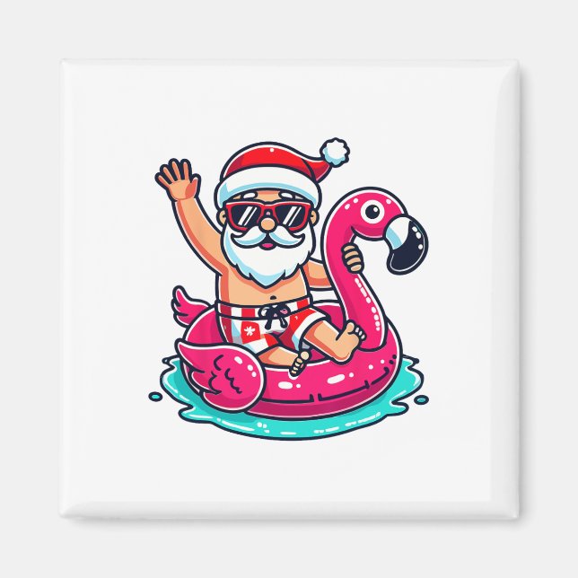 Santa Flamingo Floatie Beach Funny Christmas In Ju Magnet (Front)