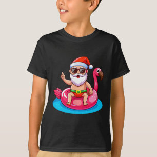 Santa Flamingo Floatie Beach Funny Christmas In Ju T-Shirt