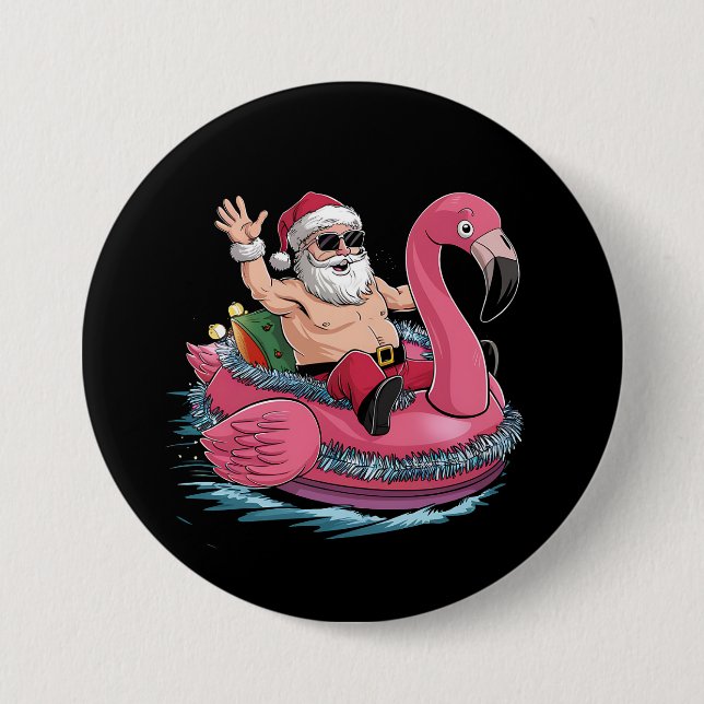 Santa Flamingo Floatie Christmas In July Summer 7.5 Cm Round Badge (Front)