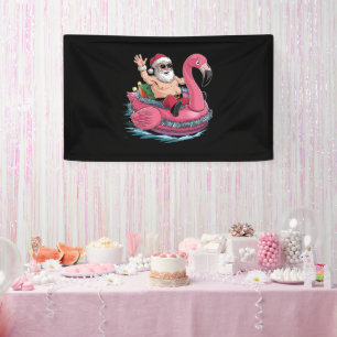 Santa Flamingo Floatie Christmas In July Summer Banner