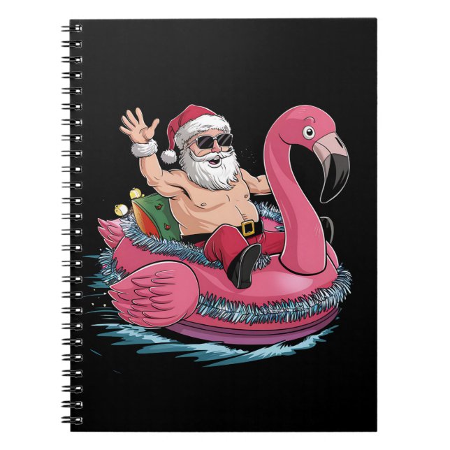 Santa Flamingo Floatie Christmas In July Summer Notebook (Front)