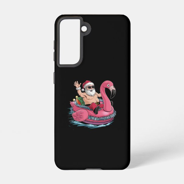 Santa Flamingo Floatie Christmas In July Summer Samsung Galaxy S21 Case (Back)