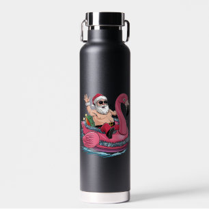 Santa Flamingo Floatie Christmas In July Summer Water Bottle