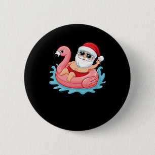 Santa Flamingo Floatie Funny Christmas In July Sum 6 Cm Round Badge