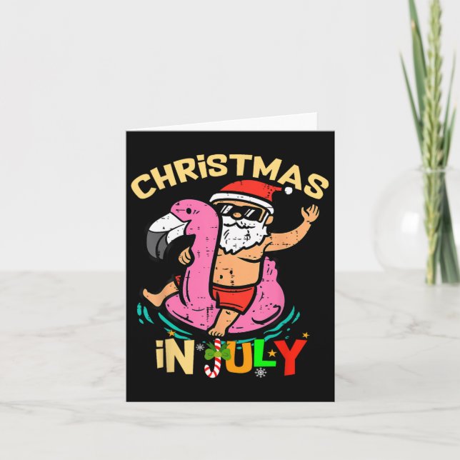 Santa Flamingo Floatie Funny Christmas In July Sum Card (Front)