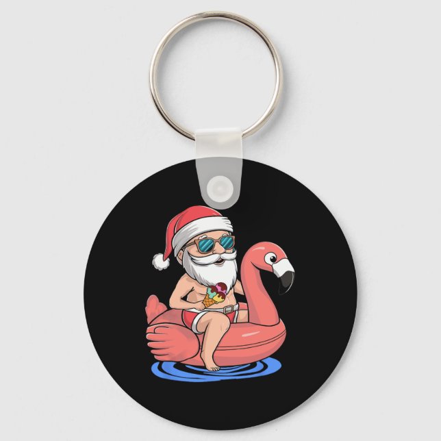 Santa Flamingo Floatie Funny Christmas In July Sum Key Ring (Front)