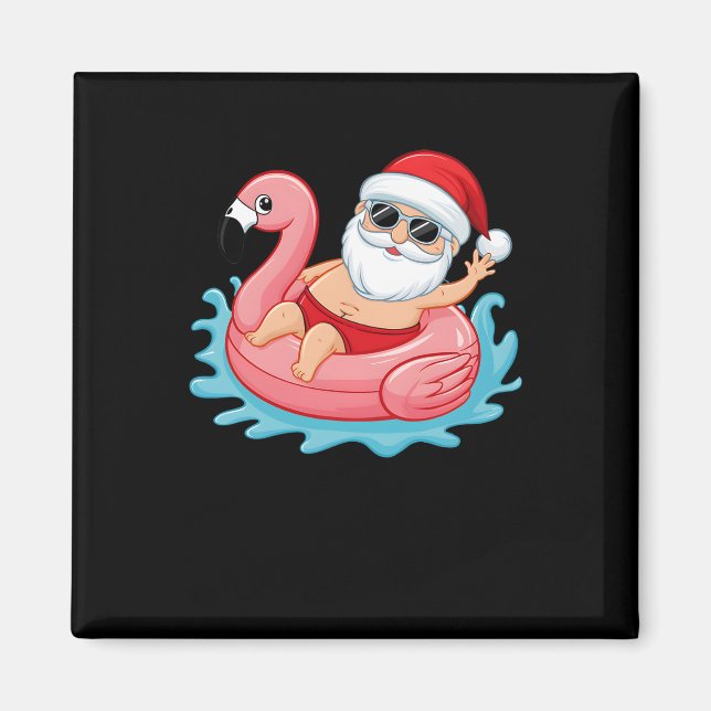 Santa Flamingo Floatie Funny Christmas In July Sum Magnet (Front)