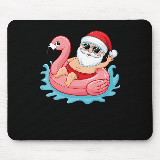 Santa Flamingo Floatie Funny Christmas In July Sum Mouse Pad (Front)