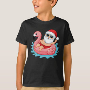 Santa Flamingo Floatie Funny Christmas In July Sum T-Shirt