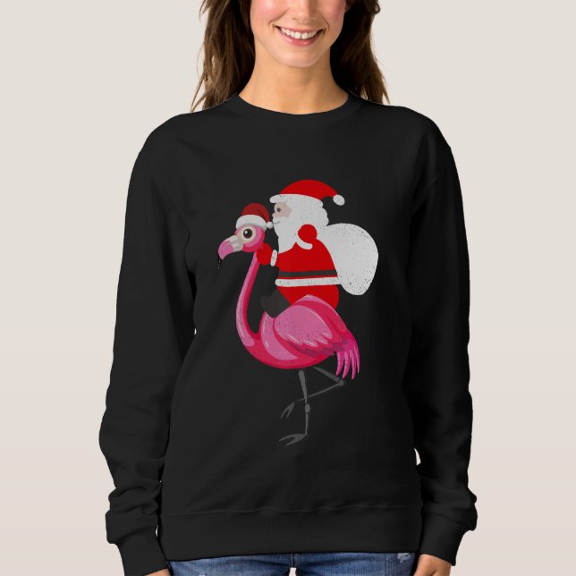 Santa Flamingo Floatie Funny Christmas July Summer Sweatshirt (Front)