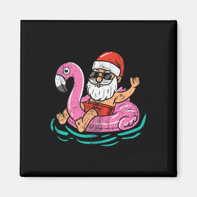 Santa Flamingo Floatie Funny Xmas In July Summer C Magnet (Front)