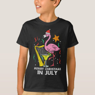 Santa Flamingo Harp Merry Christmas In July Cute S T-Shirt