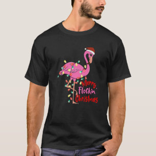 Santa Flamingo Merry Flockin Christmas Bird Team S T-Shirt