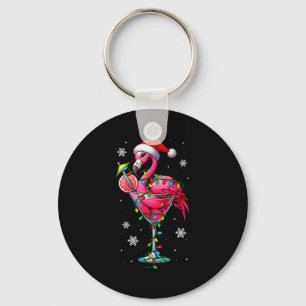 Santa Flamingo On Tail Gles Christmas Colorful Lig Key Ring
