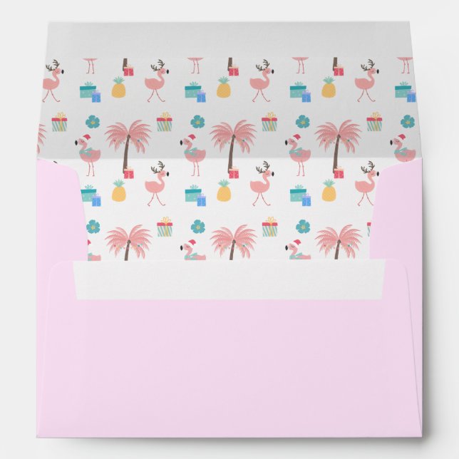 Santa Flamingo Pattern Fun Pink Tropical Christmas Envelope (Back (Bottom))
