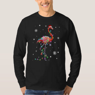 Santa Flamingo Tree Light Pajama Matching Christma T-Shirt