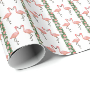 Santa Flamingos and Shells Wrapping Paper