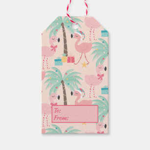 Santa Flamingo's - Fun Pink Tropical Christmas Gift Tags