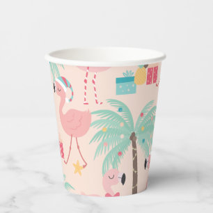 Santa Flamingo's - Fun Pink Tropical Christmas  Paper Cups