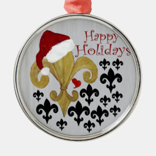 Santa Fleur de lis black and gold Christmas Metal Tree Decoration