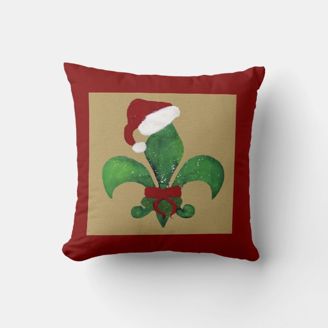 Santa Fleur de lis Christmas throw pillow tan (Front)