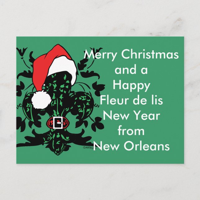 Santa Fleur de lis Holiday Postcard (Front)