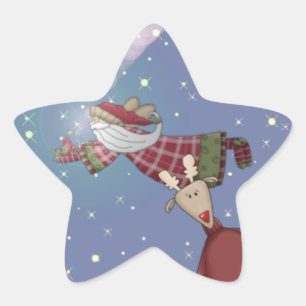Santa Flies Star Sticker