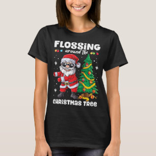 Santa Floss Flossing Around The Christmas Tree Lig T-Shirt