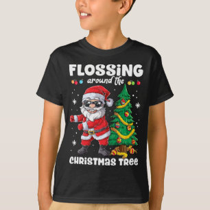 Santa Floss Flossing Around The Christmas Tree Lig T-Shirt