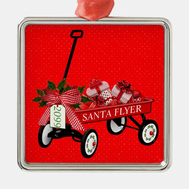 Santa Flyer Toy Wagon Year Presents Christmas Metal Tree Decoration (Front)