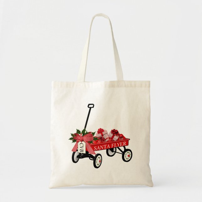 Santa Flyer Wagon Presents Cute Christmas Tote (Front)