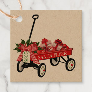Santa Flyer Wagon with Presents Favour Christmas Favour Tags