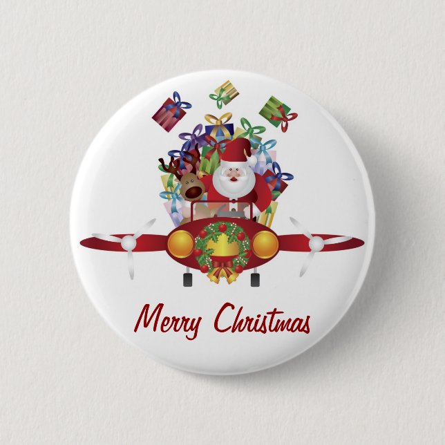 Santa Flying Aeroplane Button (Front)